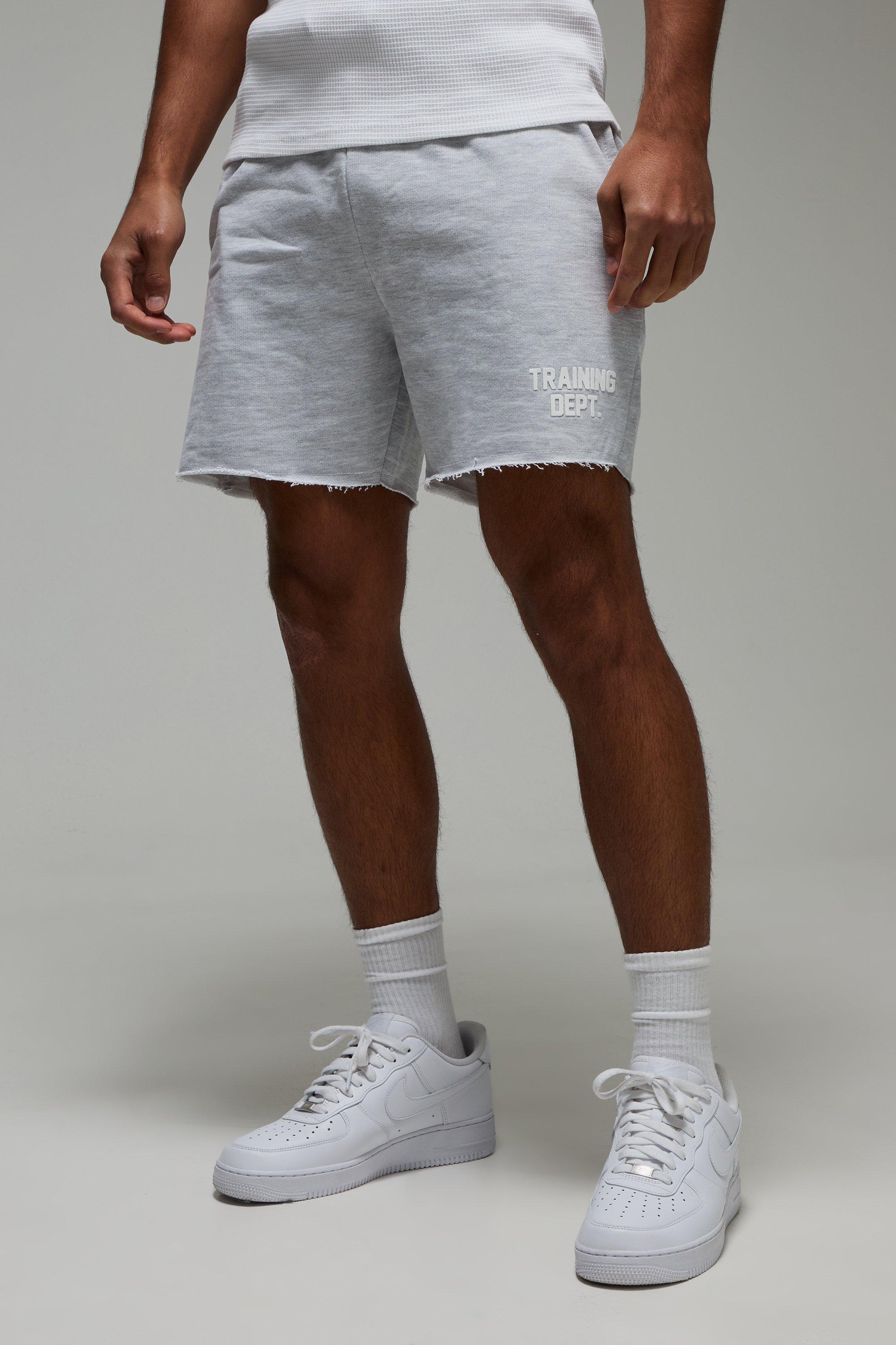 Mens Grey Man Active 5inch Loose Fit Raw Edge Shorts, Grey